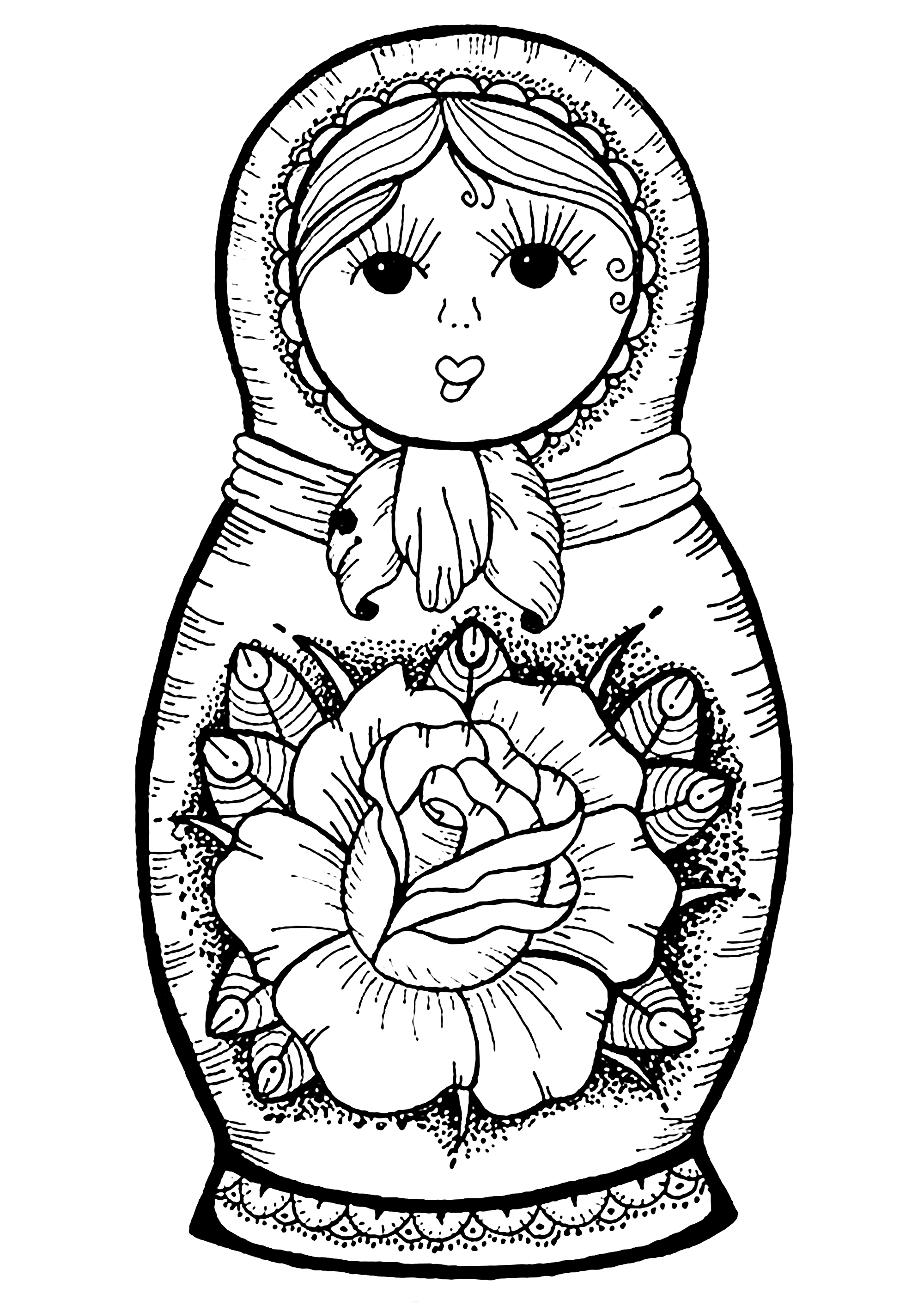 Color this hand drawn russian doll