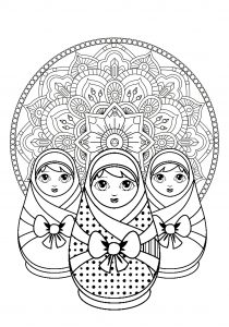 Coloring russian doll mandala background
