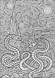 Serpents Intertwined Under a Swirling Sky (Van Gogh inspiration)