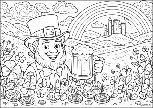 Happy elf under the rainbow