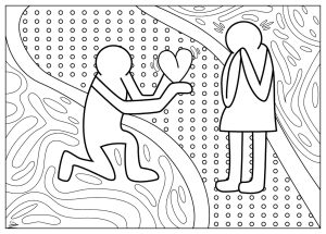 Valentine's Day coloring page inspired by the works of Keith Haring