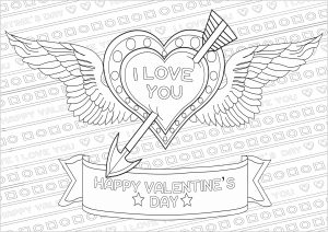 Coloring valentine s day heart wings