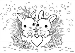 Coloring valentine s day rabbits