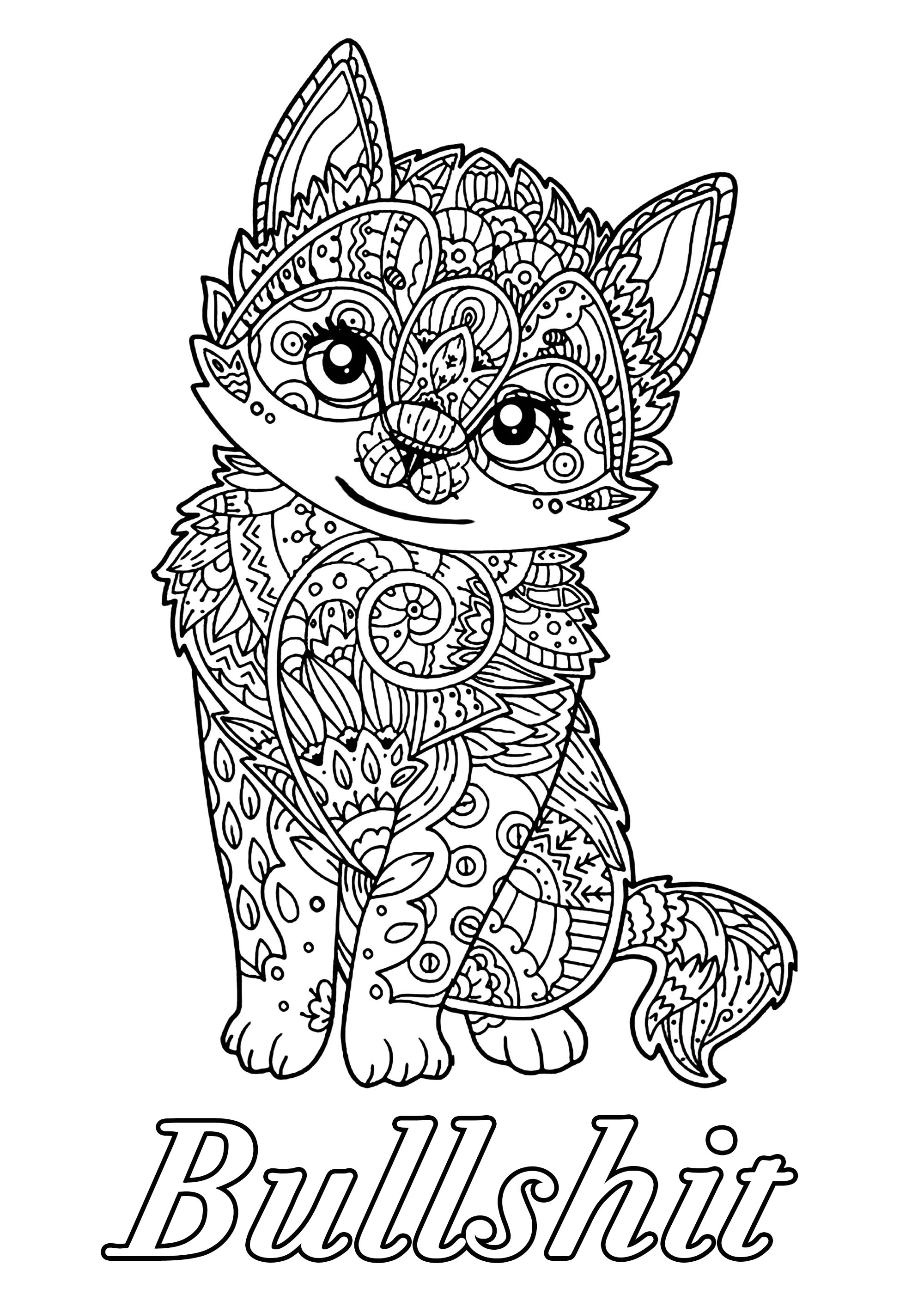 Bullshit : Swear word coloring page with cute kitten