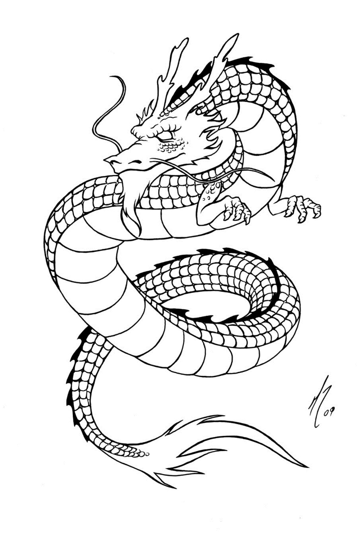 Tattoo chinese dragon - Tattoos Adult Coloring Pages