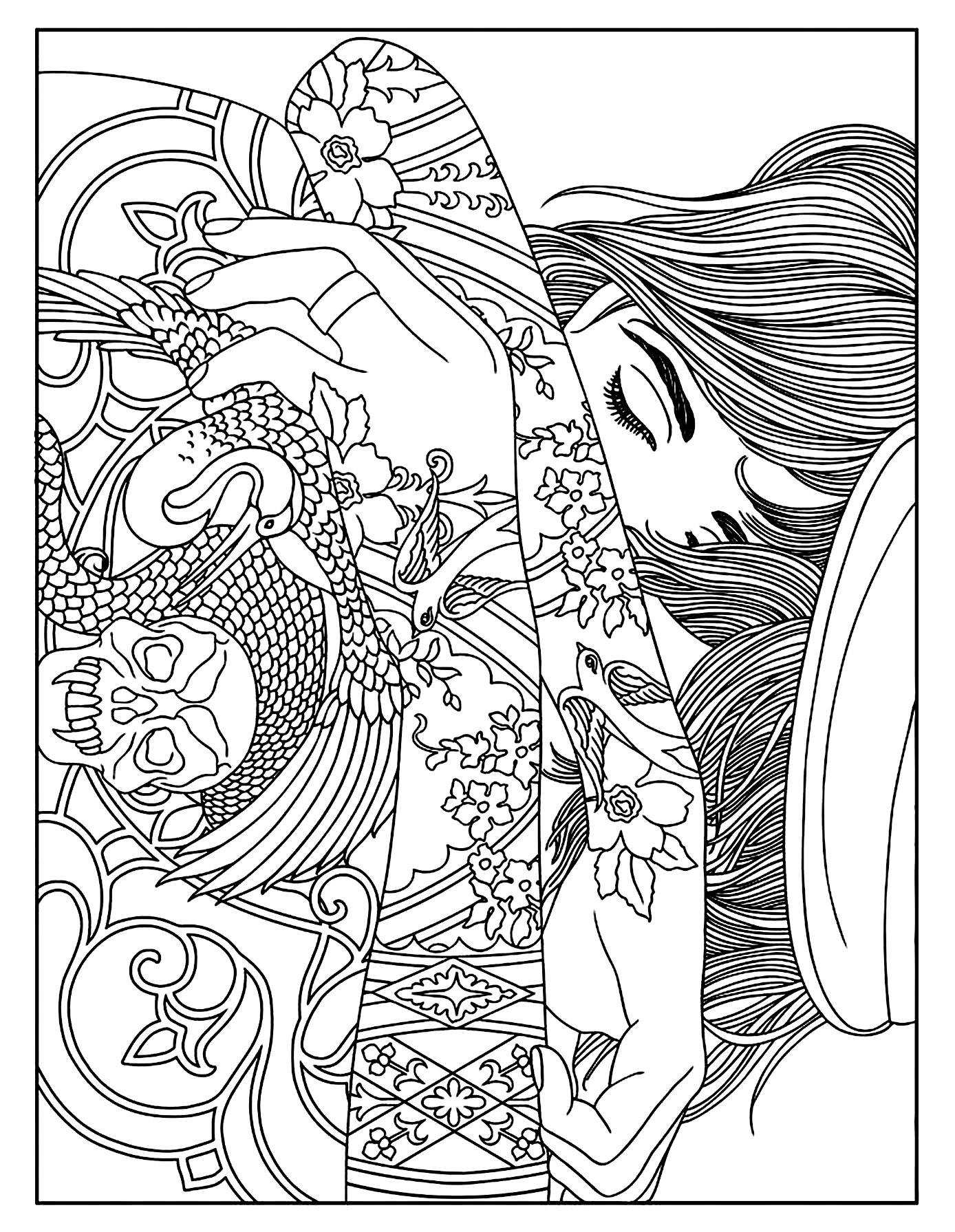 Woman tattoos - Tattoos Adult Coloring Pages