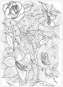 Coloring Page Tattoo Flowers Butterfly