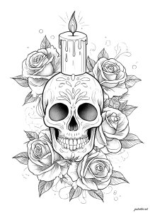 Skull with roses and candle