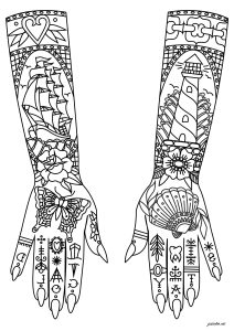 Sea themed tattoos on the arms