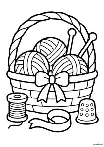 Basket with balls of wool and accessories