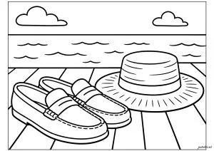 Shoes and hat on a pontoon