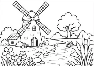 Windmill near a river