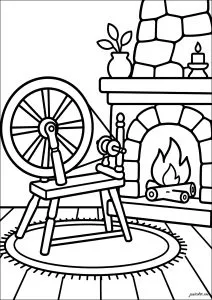 Spinning wheel near the fireplace