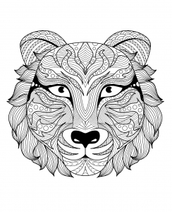 Coloring page adult tiger head