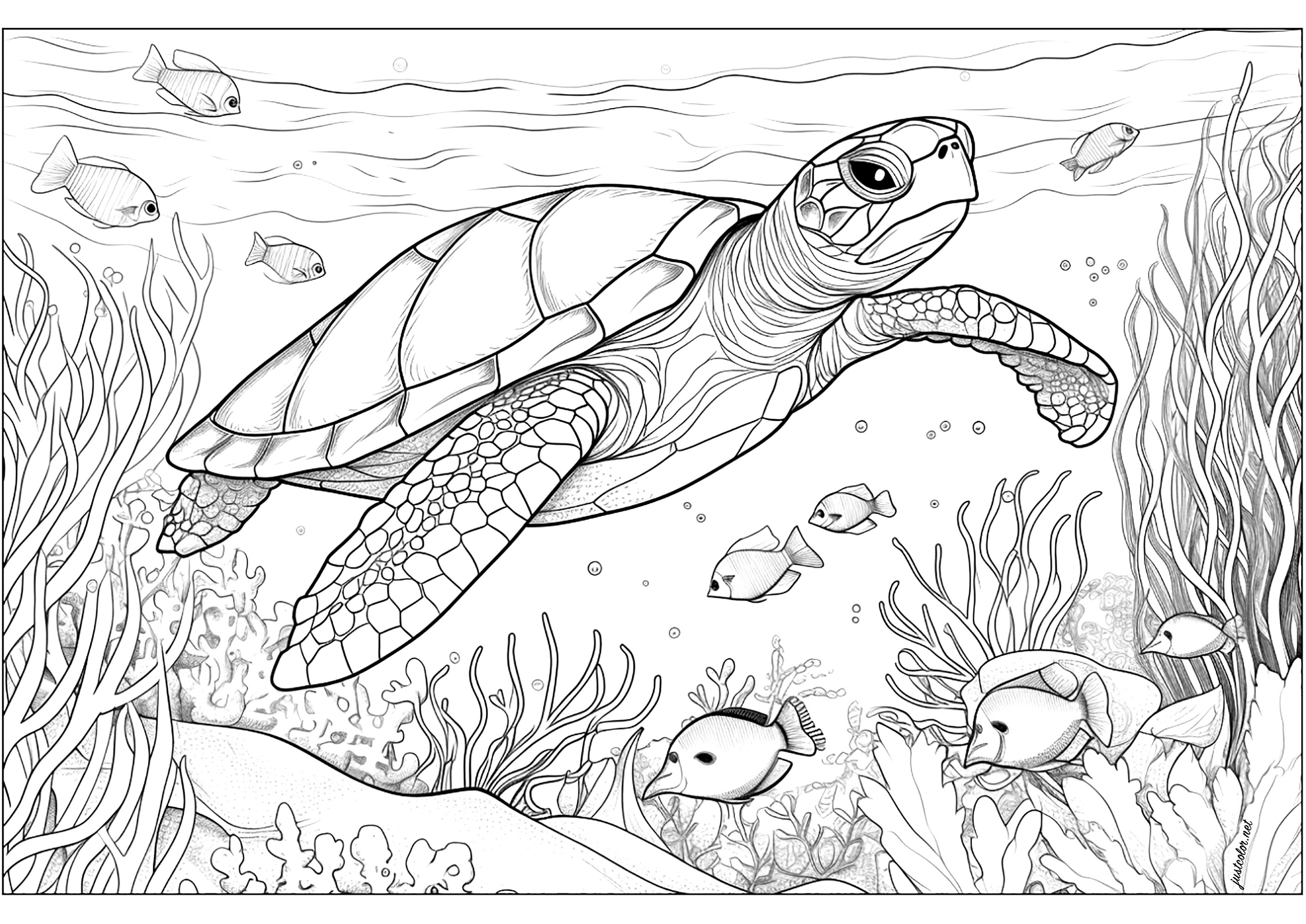 sea turtle coloring page realistic