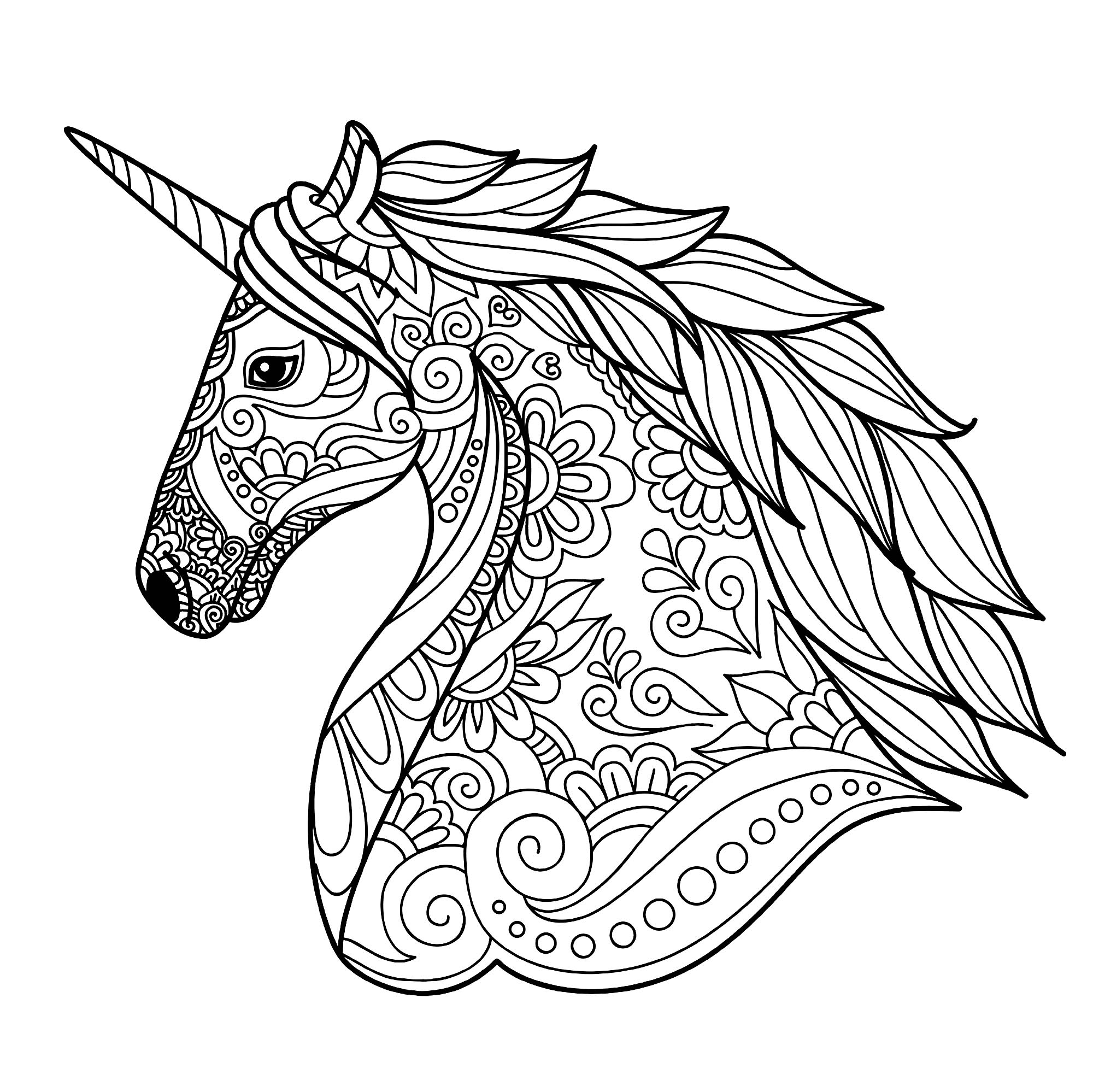 Unicorn head simple - Unicorns Adult Coloring Pages