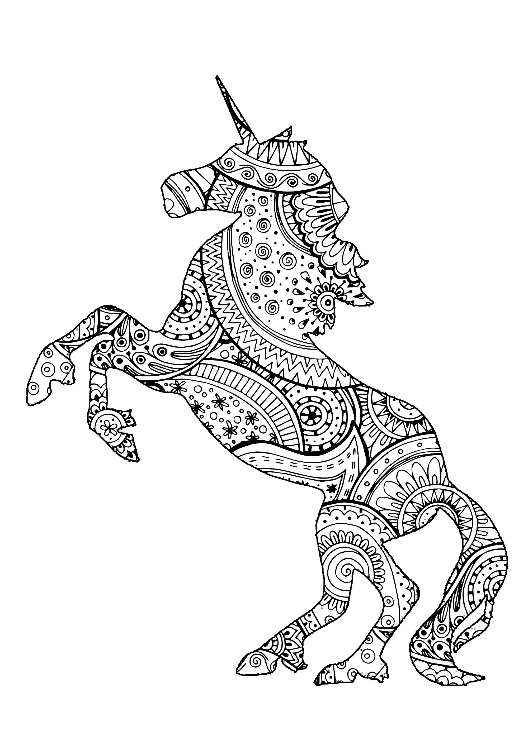 Download Unicorn shape with patterns - Unicorns Adult Coloring Pages