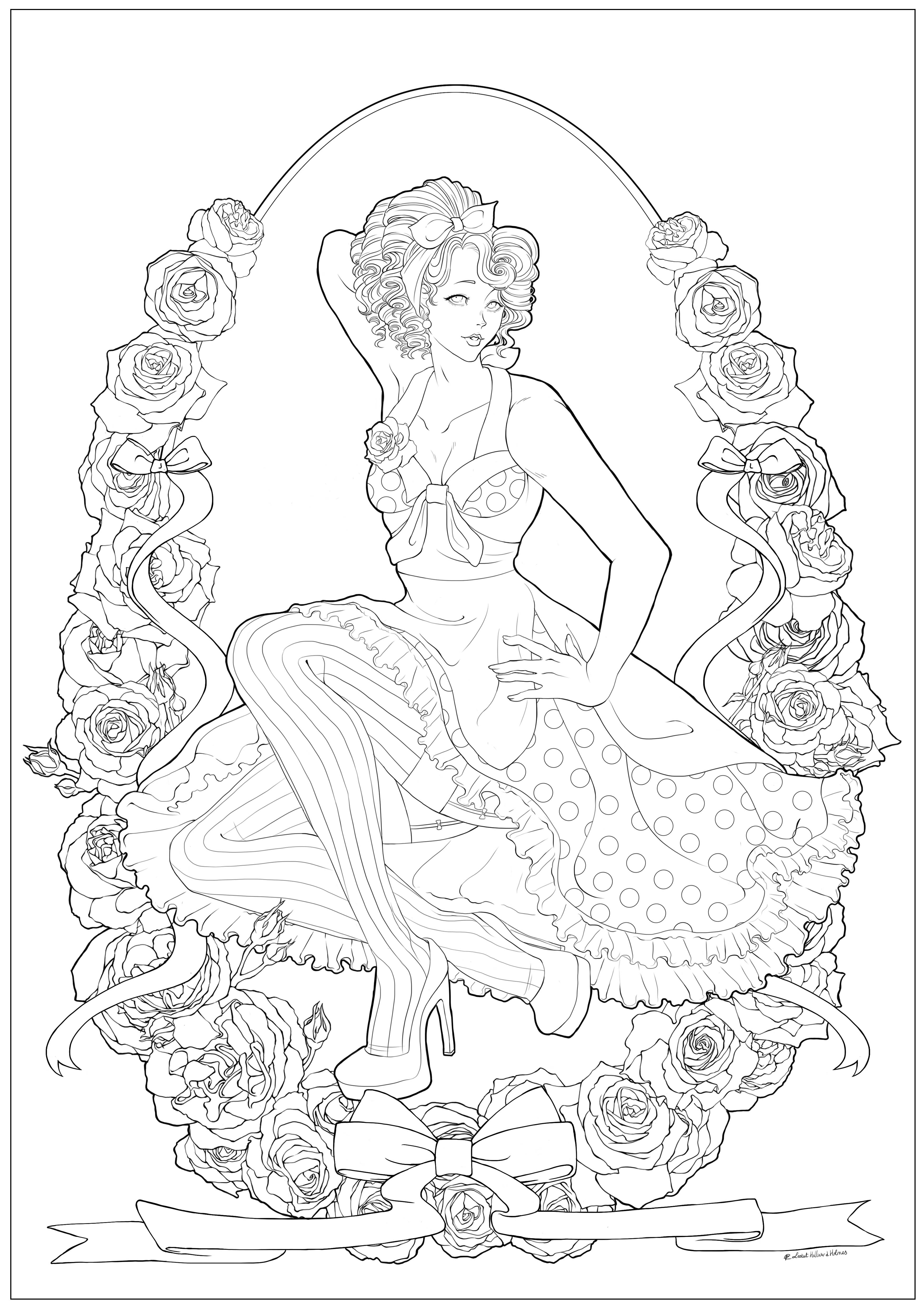 Pin Up Vintage Adult Coloring Pages