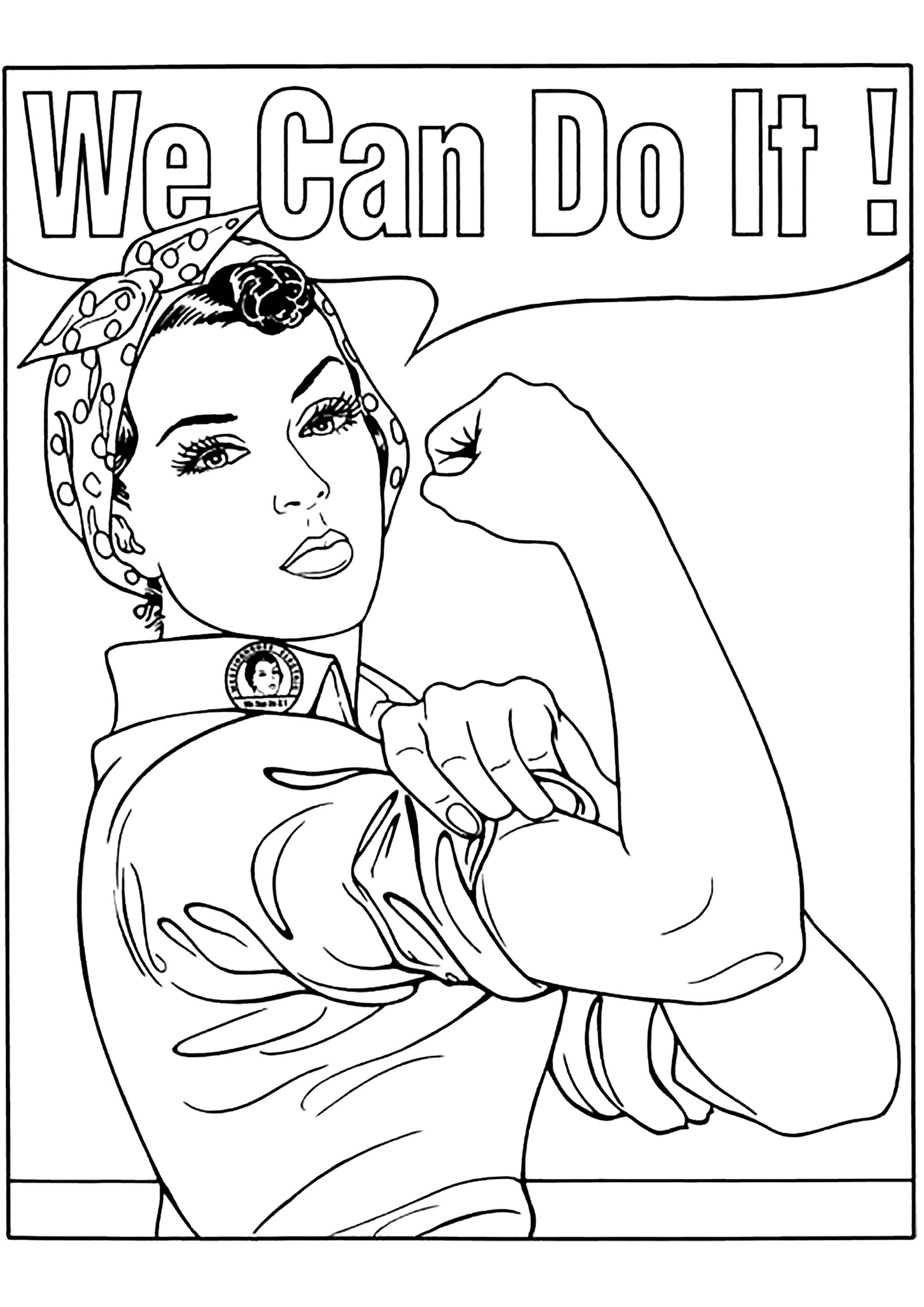 'We Can Do It!' is an American World War II wartime poster produced by J. Howard Miller in 1943. You can now color it