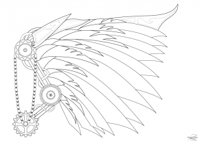 Coloring page adult steampunk wing by juline