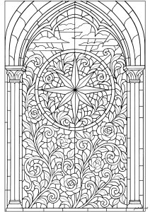 Harmonious rose window with floral motifs