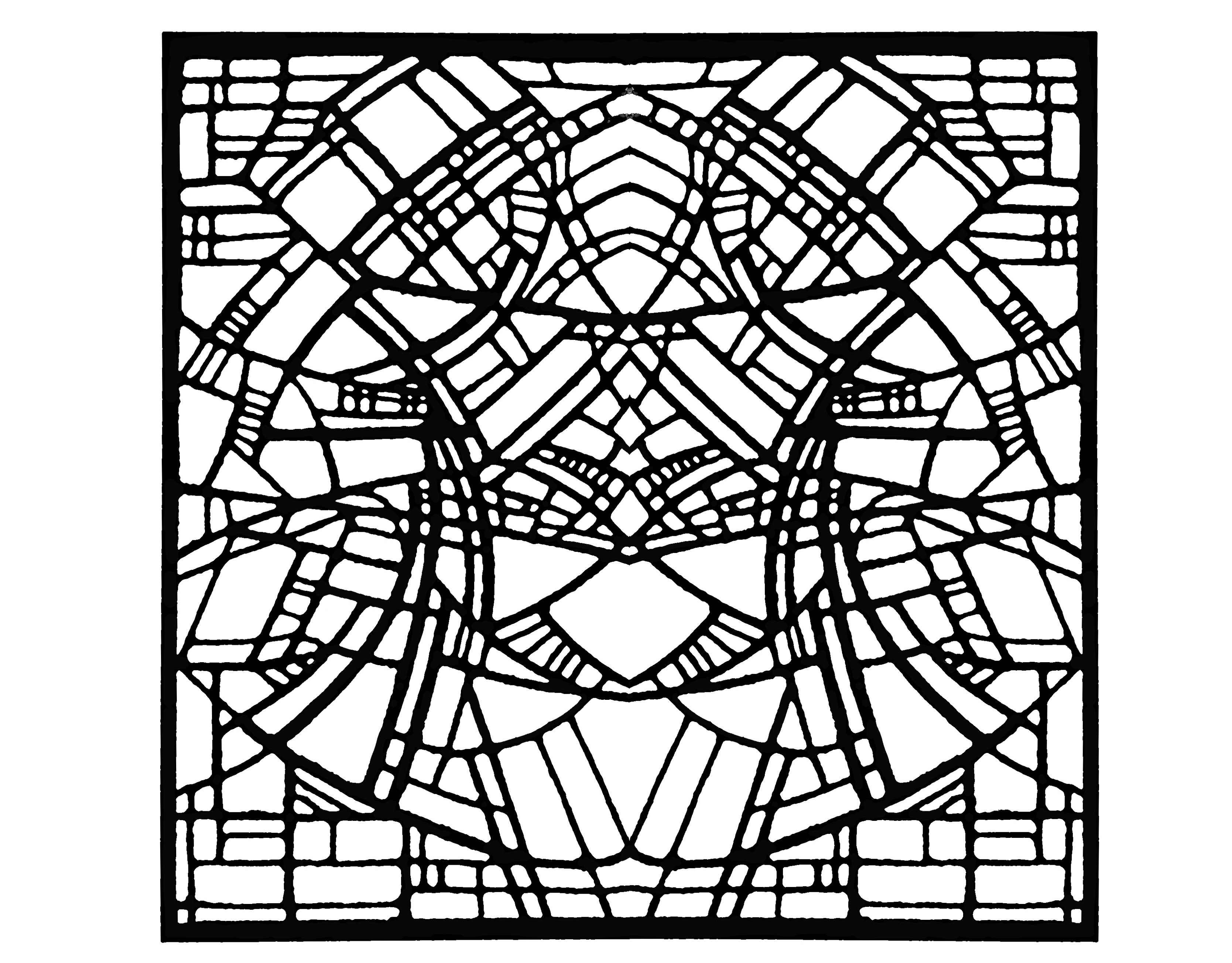 Coloring page made from a modern Stained glass : Church in Belgium, 1986 - Square version
