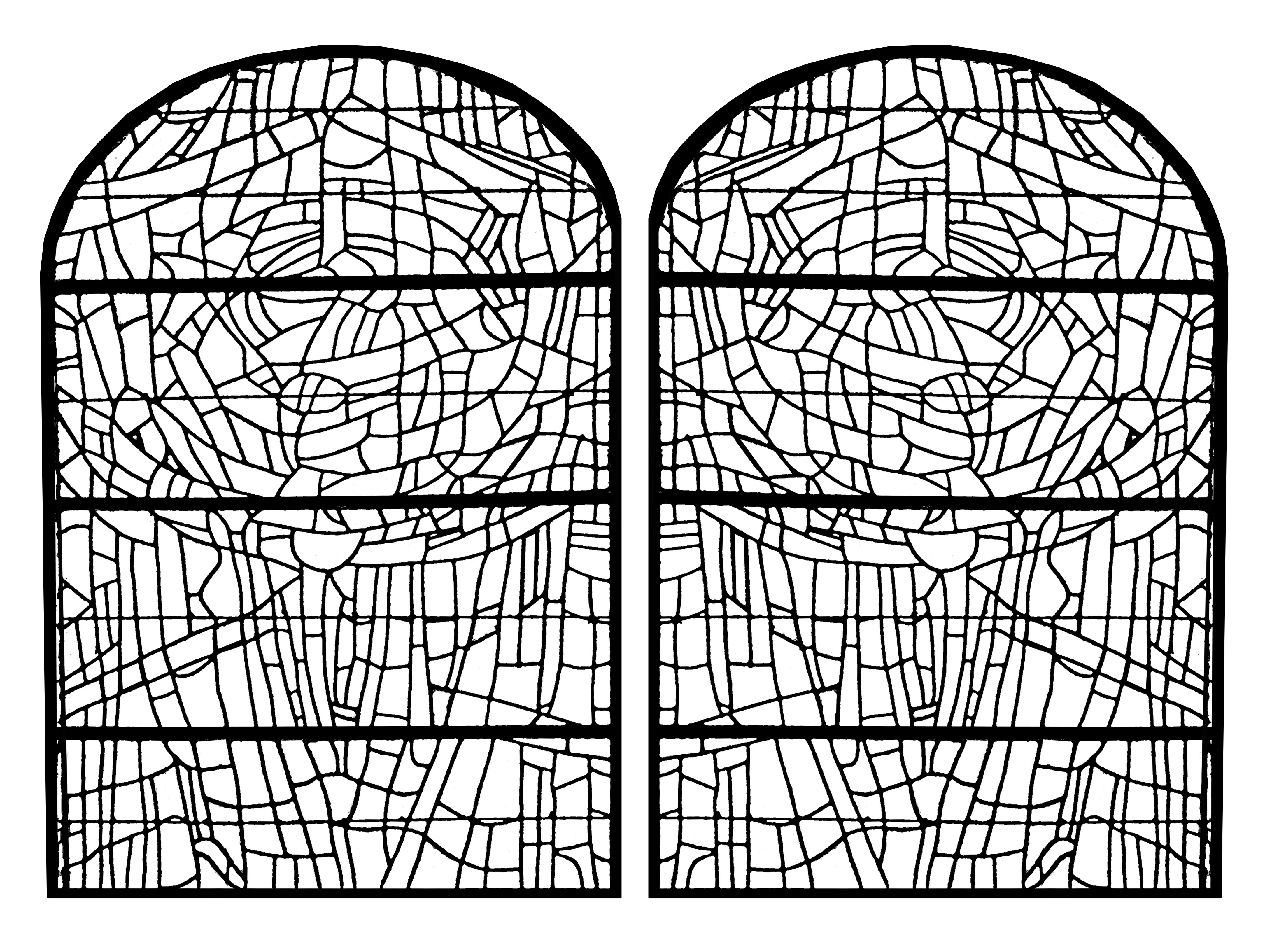 Coloring page made from a modern Stained glass from Saint Servant sur Oust Church (France) - version 2