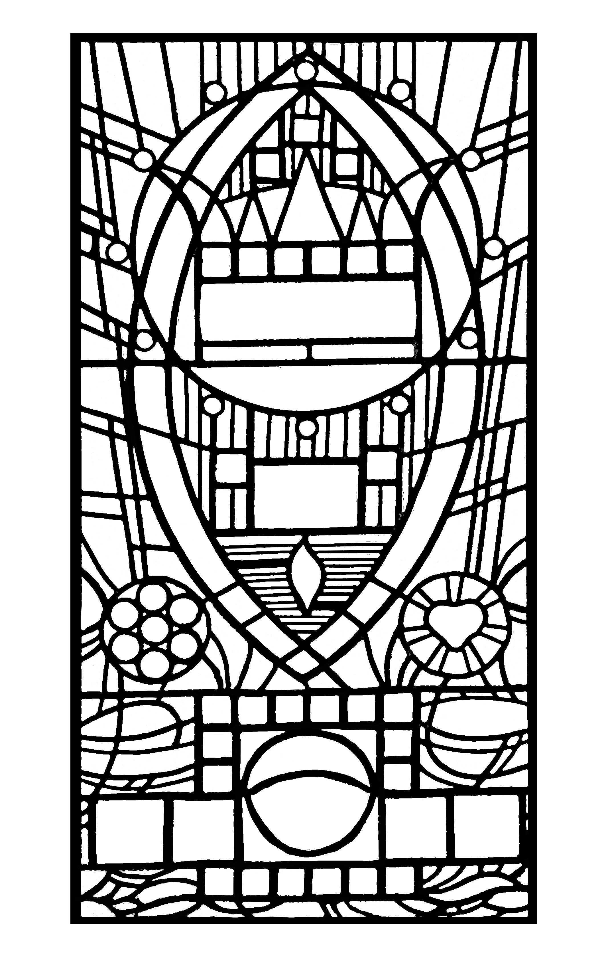 Coloring page made from a modern Stained glass : 'L'apparition bleue', Church of Edegem in France