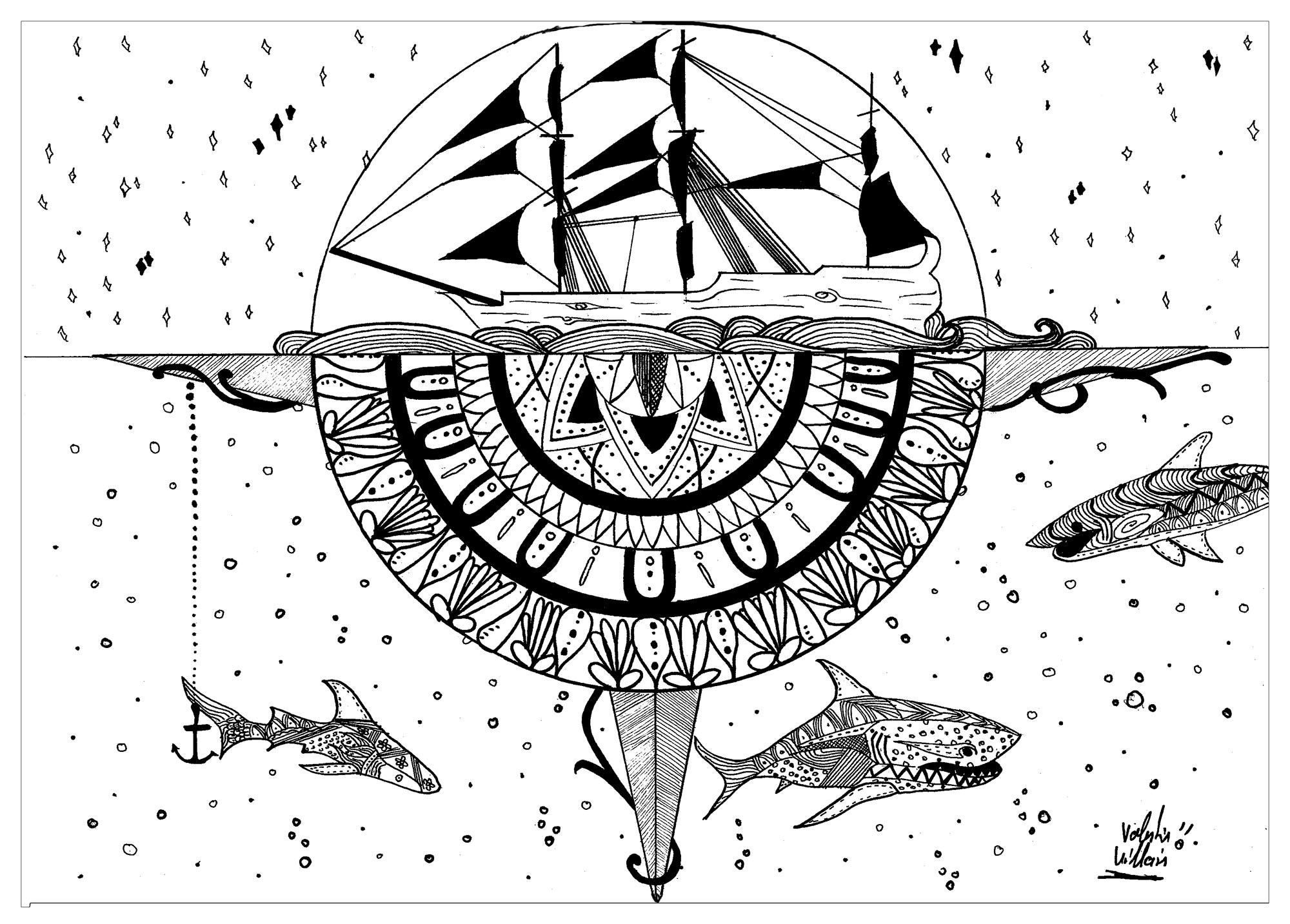 Water mandala - Water worlds Adult Coloring Pages