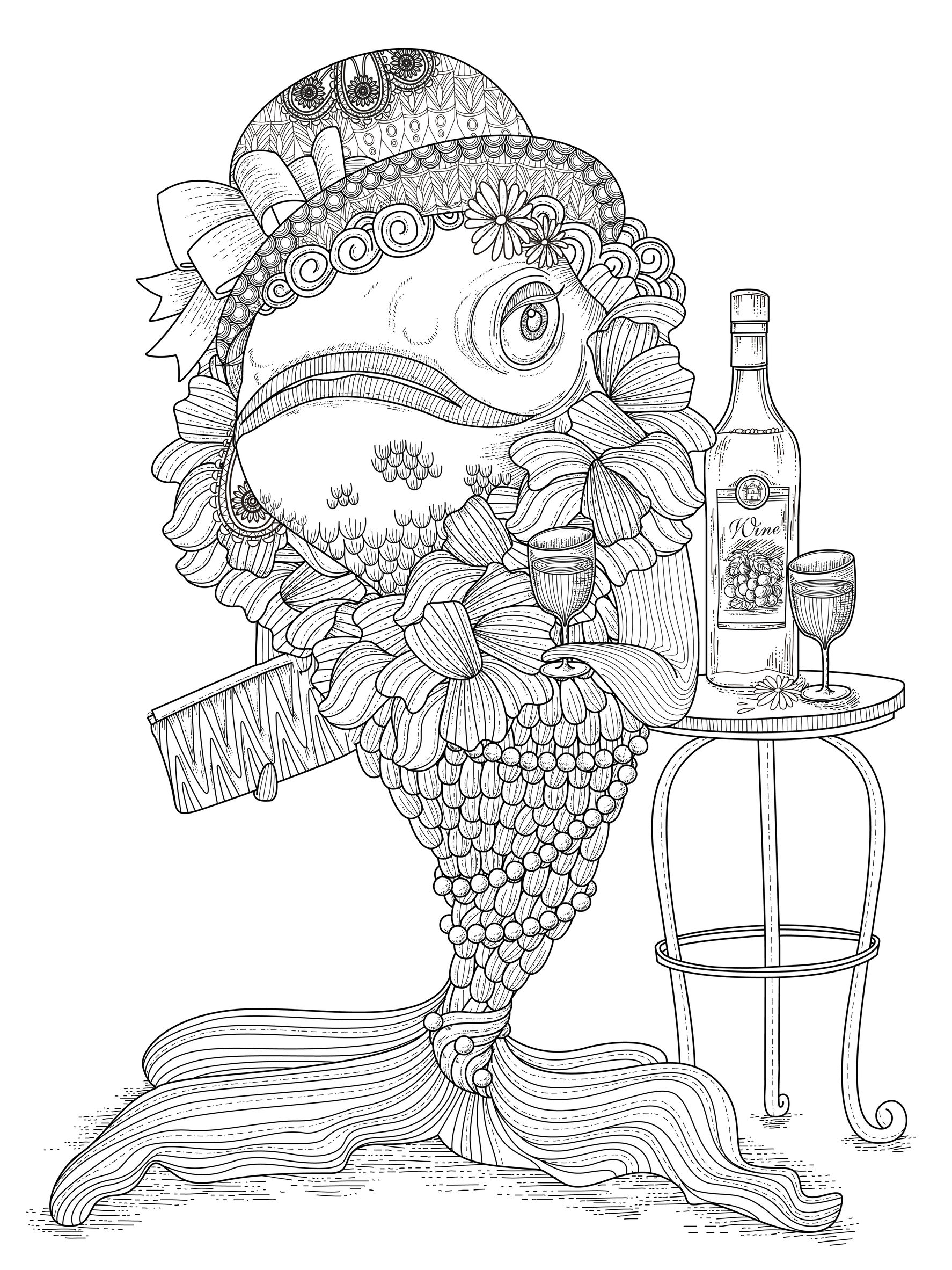 An coloring page of a fish very funny, Artist : Kchung