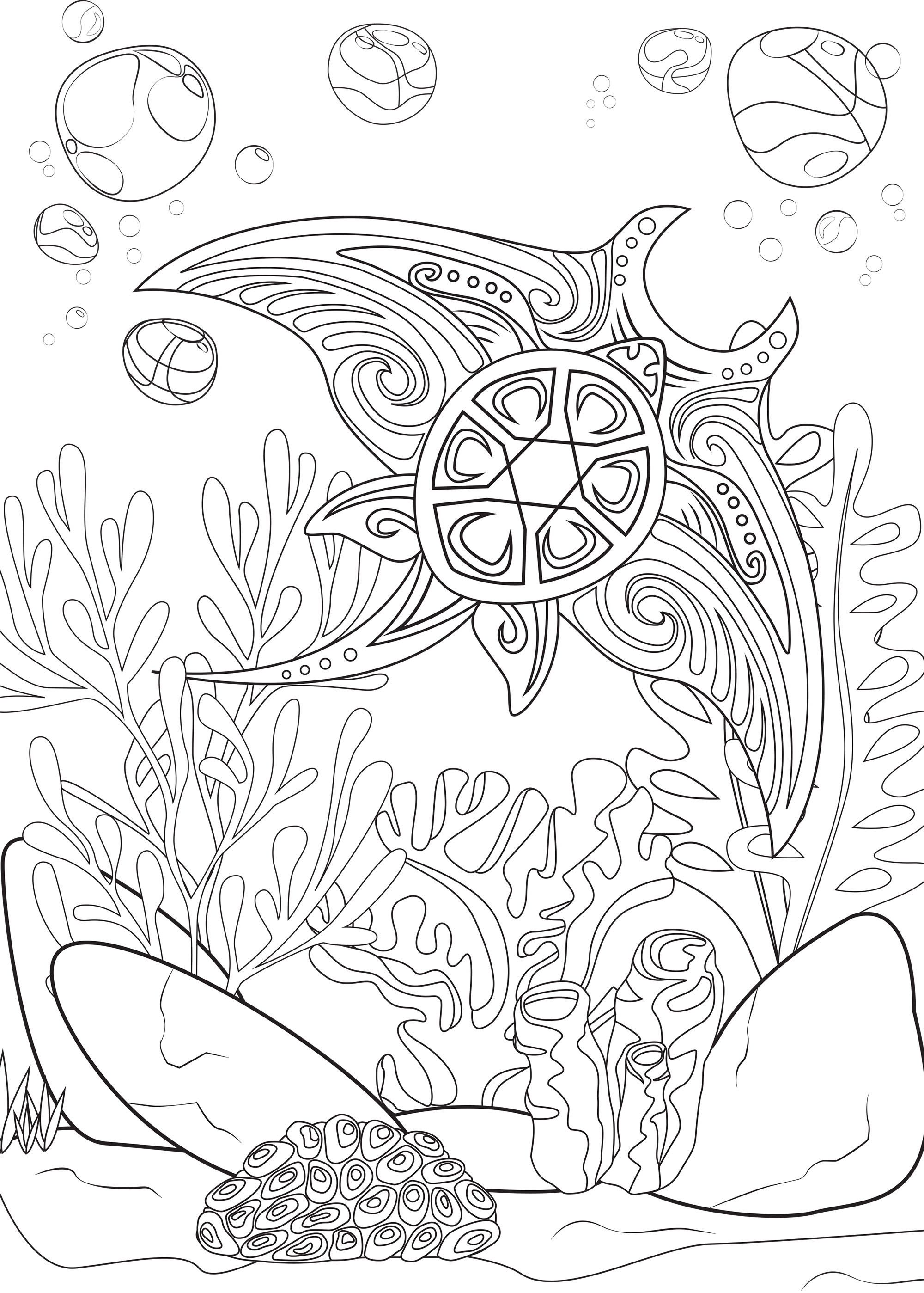 The univers of the manta ray Water worlds Adult Coloring