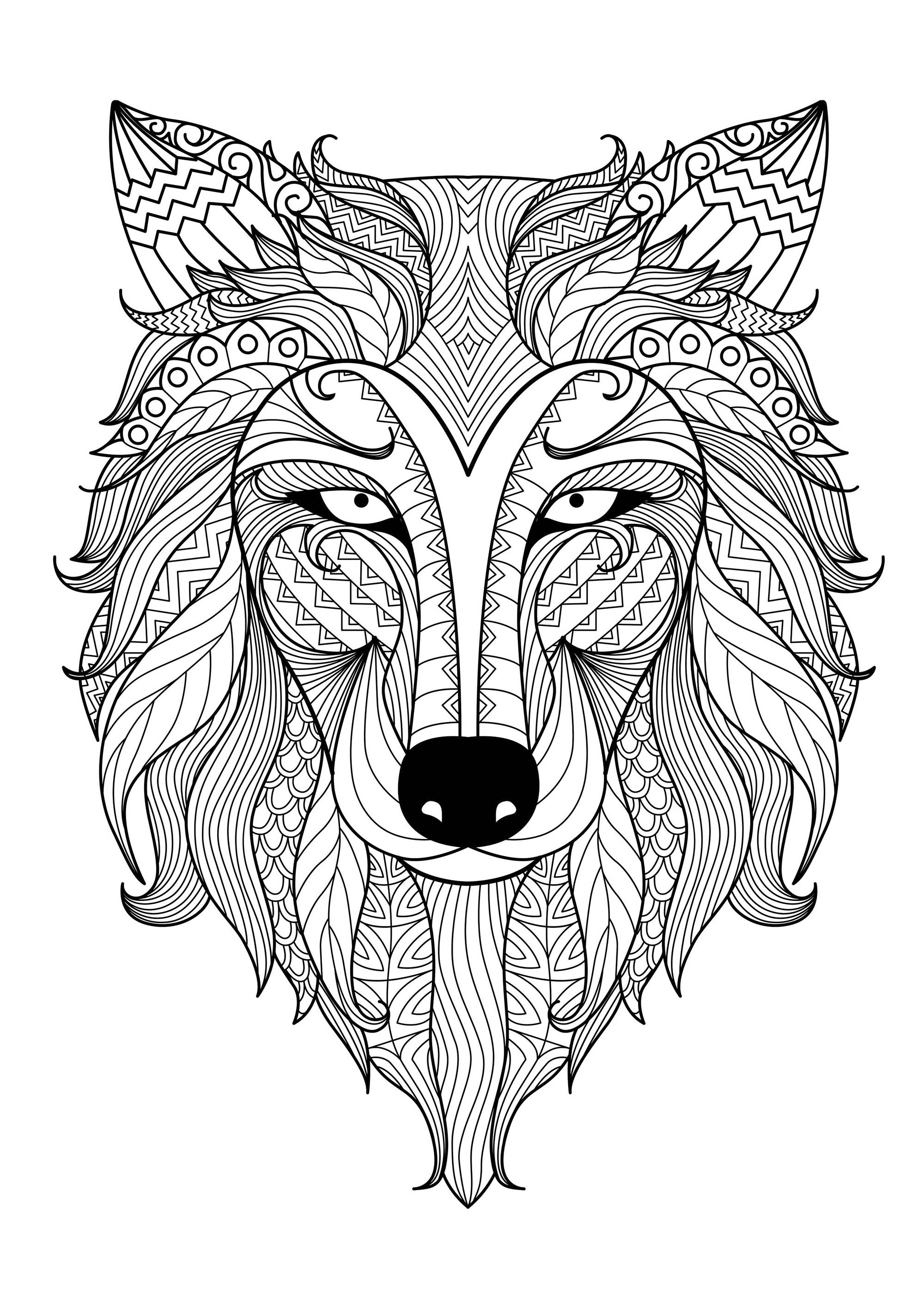 Incroyable-loup-par-bimdeedee - Wolves Adult Coloring Pages
