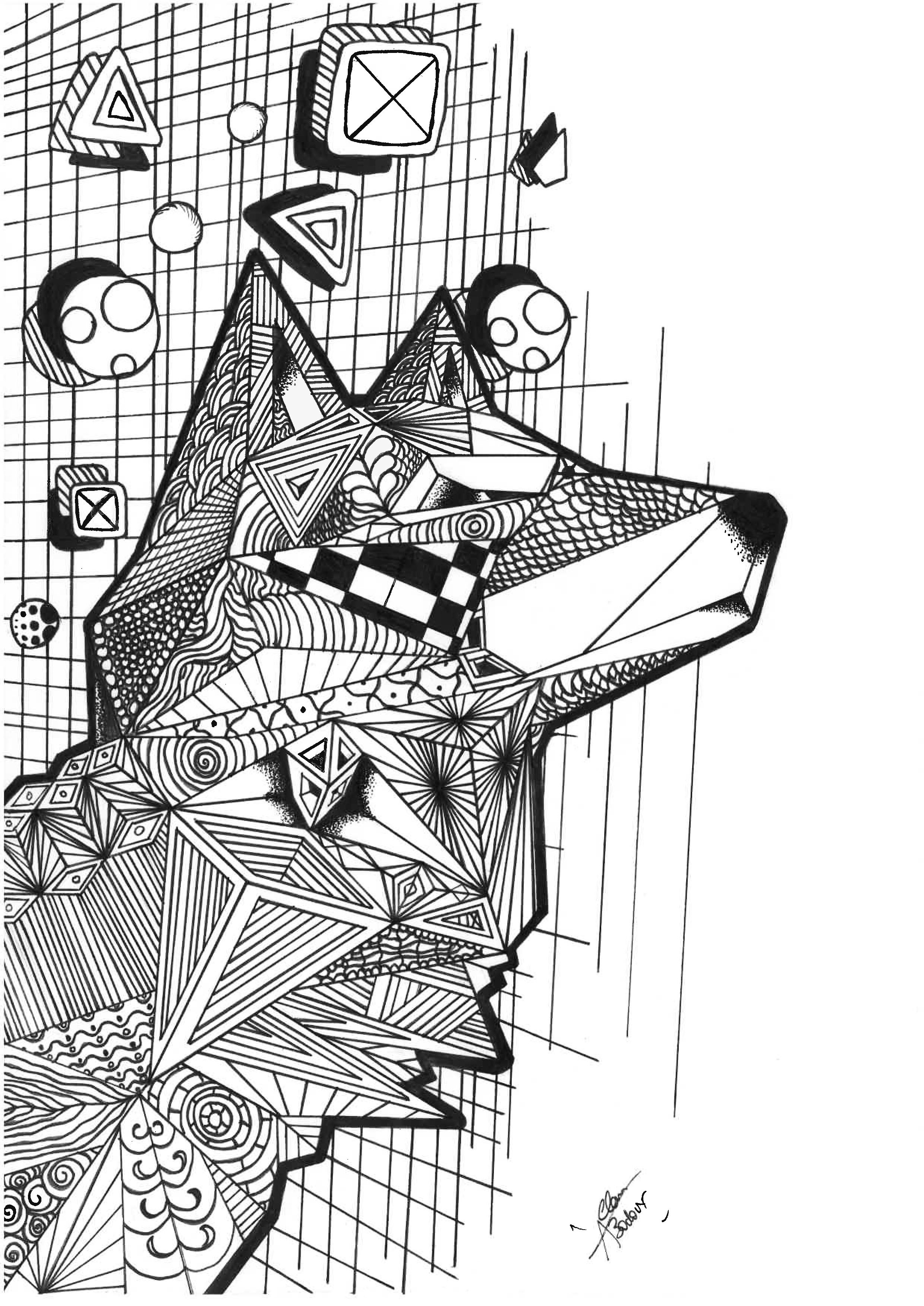 Download Wolf with geometric patterns - Wolves Adult Coloring Pages