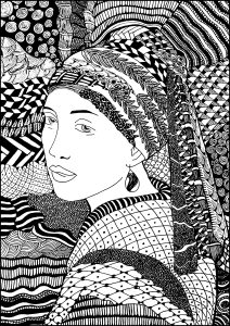 Zentangle drawing based on Girl with a Pearl Earring