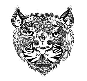 Printable Coloring Page for adult : Tiger Zentangle Alice