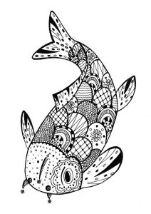 Coloring page adults fish zentangle rachel