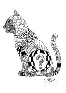 Coloring page adults zentangle cat