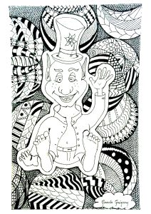 Printable Coloring Page for adult : Imp on Zentangle pattern background