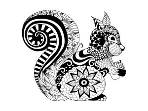 Printable Coloring Page for adult : Zentangle-squirrel-by-bimdeedee