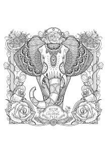 Printable Coloring Page for adult : Cooring-zentangle-elephant