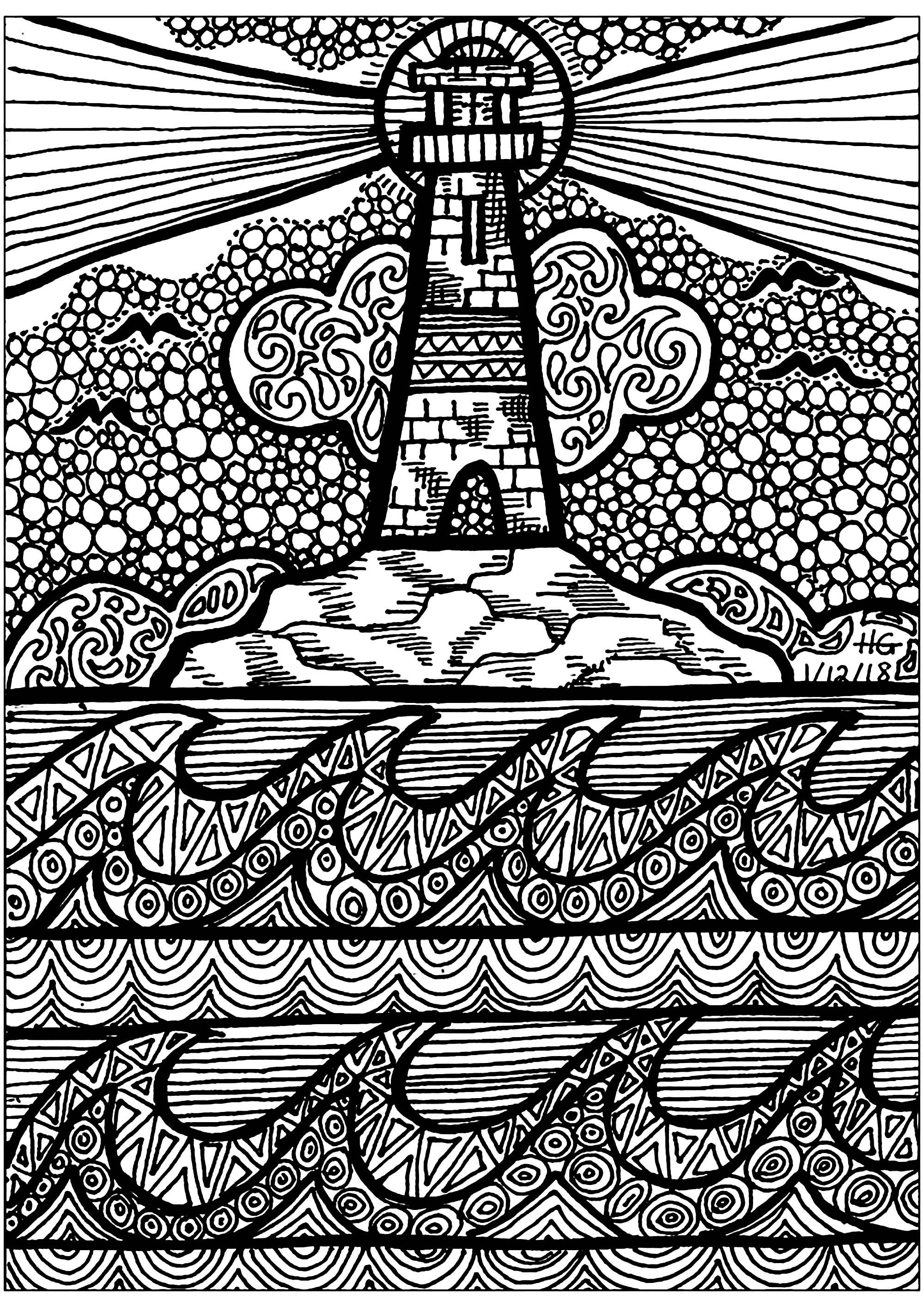 This lighthouse shows you the way to a wonderful coloring, Artist : HGCreative. Arts