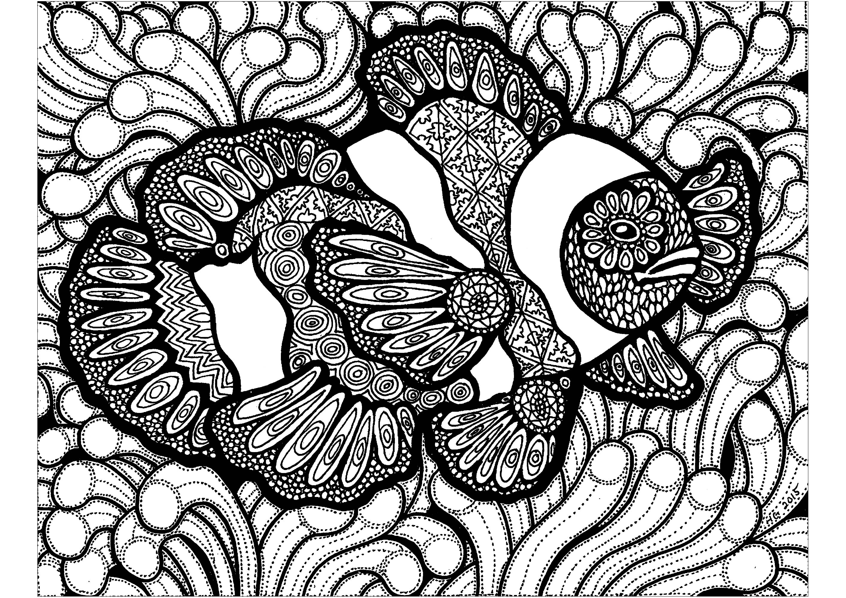 Get deep into the Zentangle water to swim in color!, Artist : HGCreative. Arts