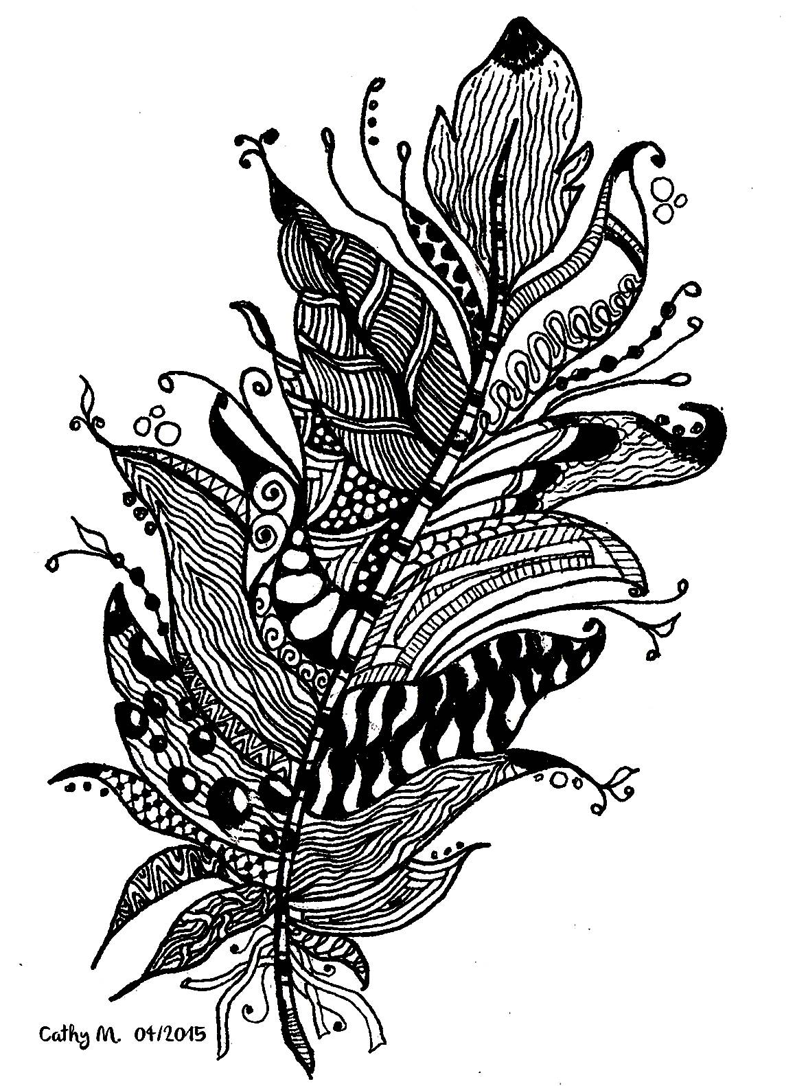 'Fancy feather', exclusive zentangle coloring page , Artist : Cathy M