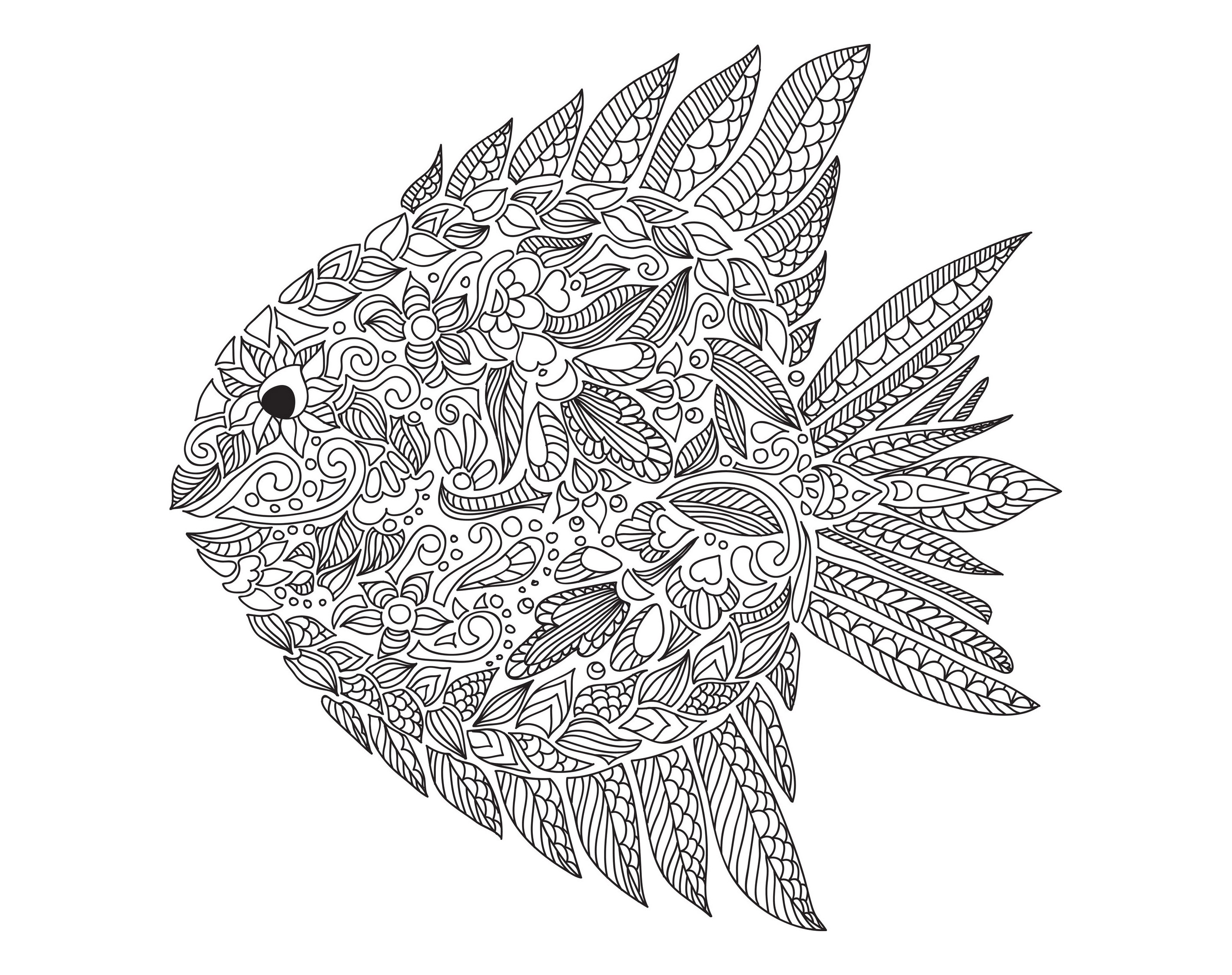 Complex Zentangle Fish to color, Artist : Artnataliia   Source : 123rf