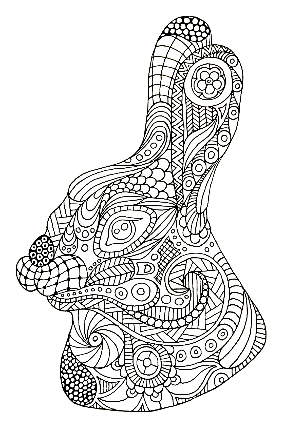 Rabbit head drawn with Zentangle style, Artist : Lucie