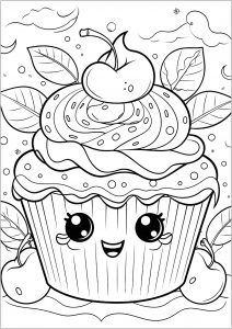 Cupcake with glasses - Cupcakes And Cakes Kids Coloring Pages