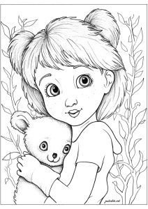 Koala coloring page with bamboo leaves - Koalas Kids Coloring Pages