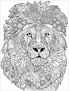 Lion head with complex patterns to color
