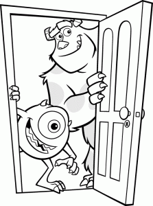 Bob, Sully and Bouh behind the door - Monsters, Inc. Kids Coloring