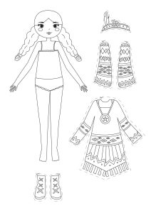 Native American paper dolls with traditional clothing